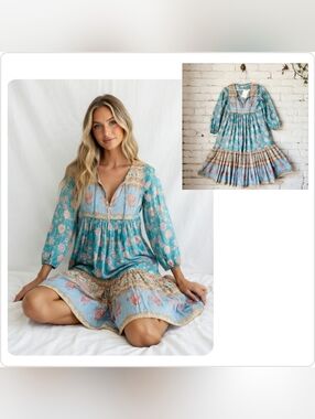 NWT Spell & The Gypsy Collective Small Floral Boho Tiered Tassel Midi Dress